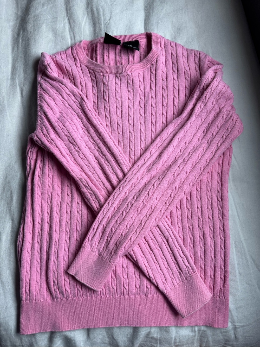 Classic Crew Cable Knit Sweater in Pink